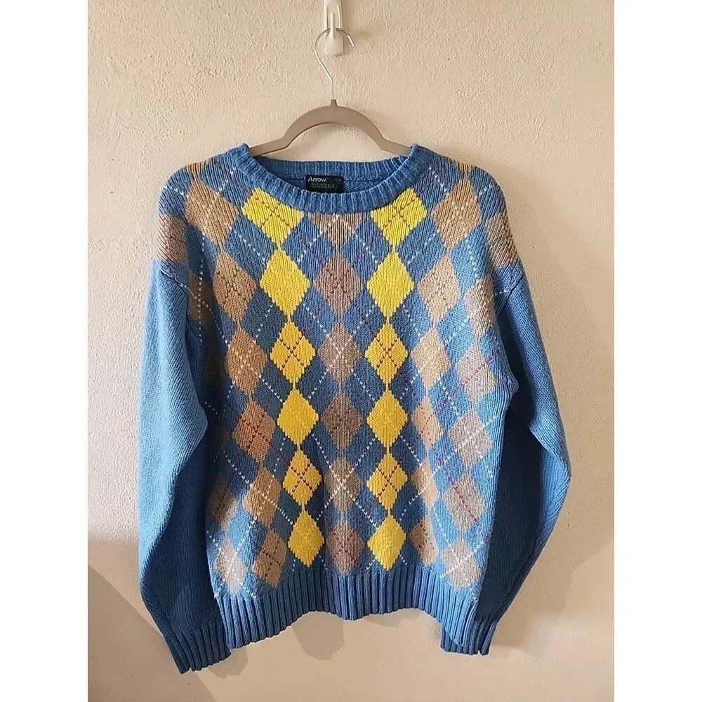 Vintage Checkered Sweater Arrow Blazer Collection Acrylic Sz Medium